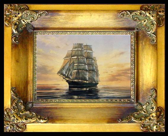 framed  unknow artist Seascape, boats, ships and warships. 110, Ta040